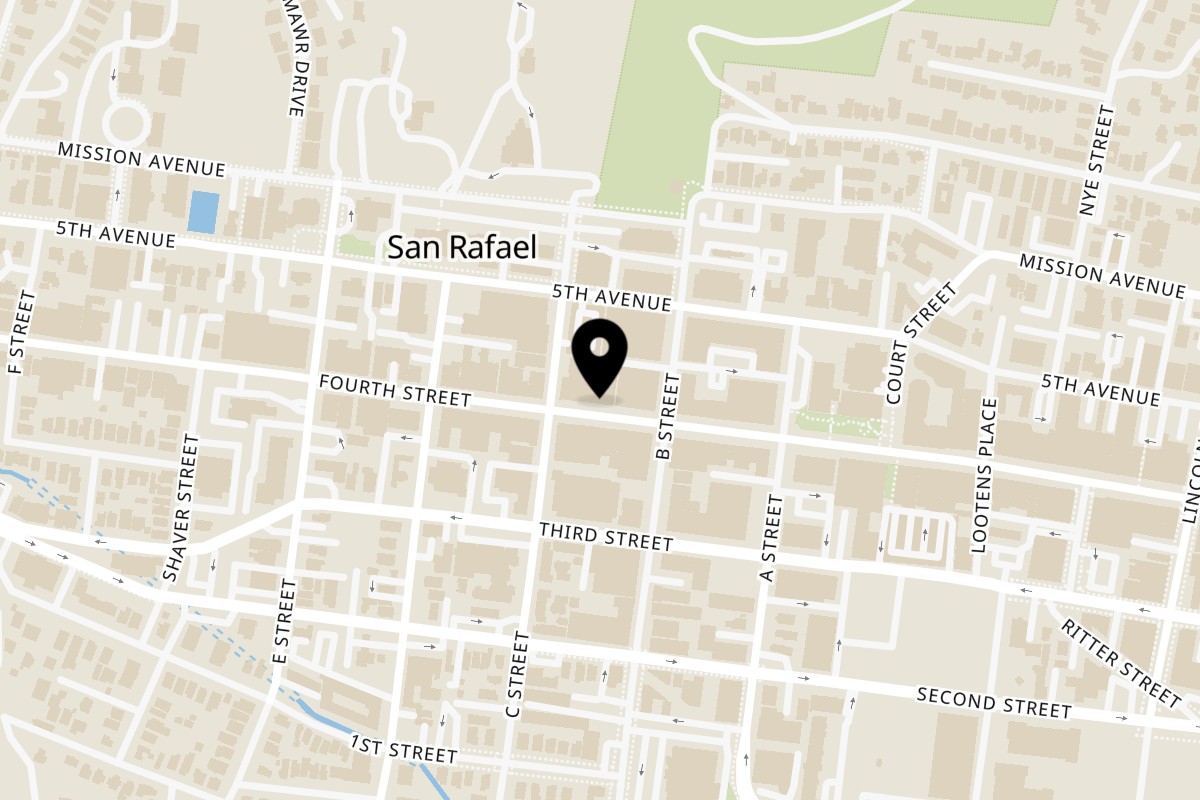 Map showing the location of My Thai San Rafael on 1230 4th St in San Rafael